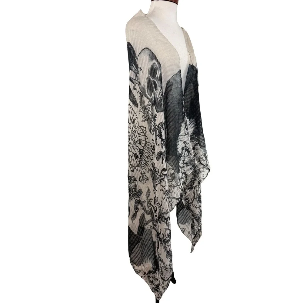 Black White Skull Print Scarf Oversized Sheer Goth Witchy Whimsygoth Grunge